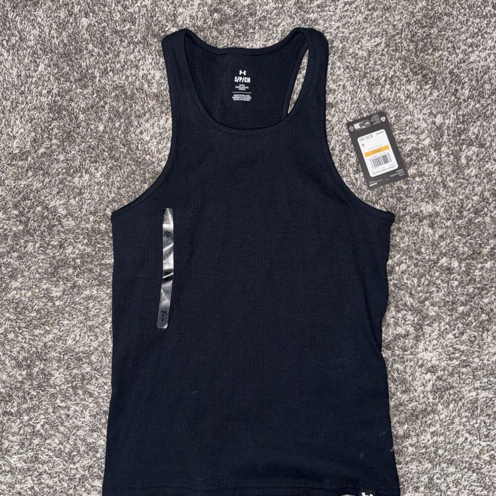 Under Armour Women’s Small Rival Ribbed Fitted Tank Top Black New With Tags